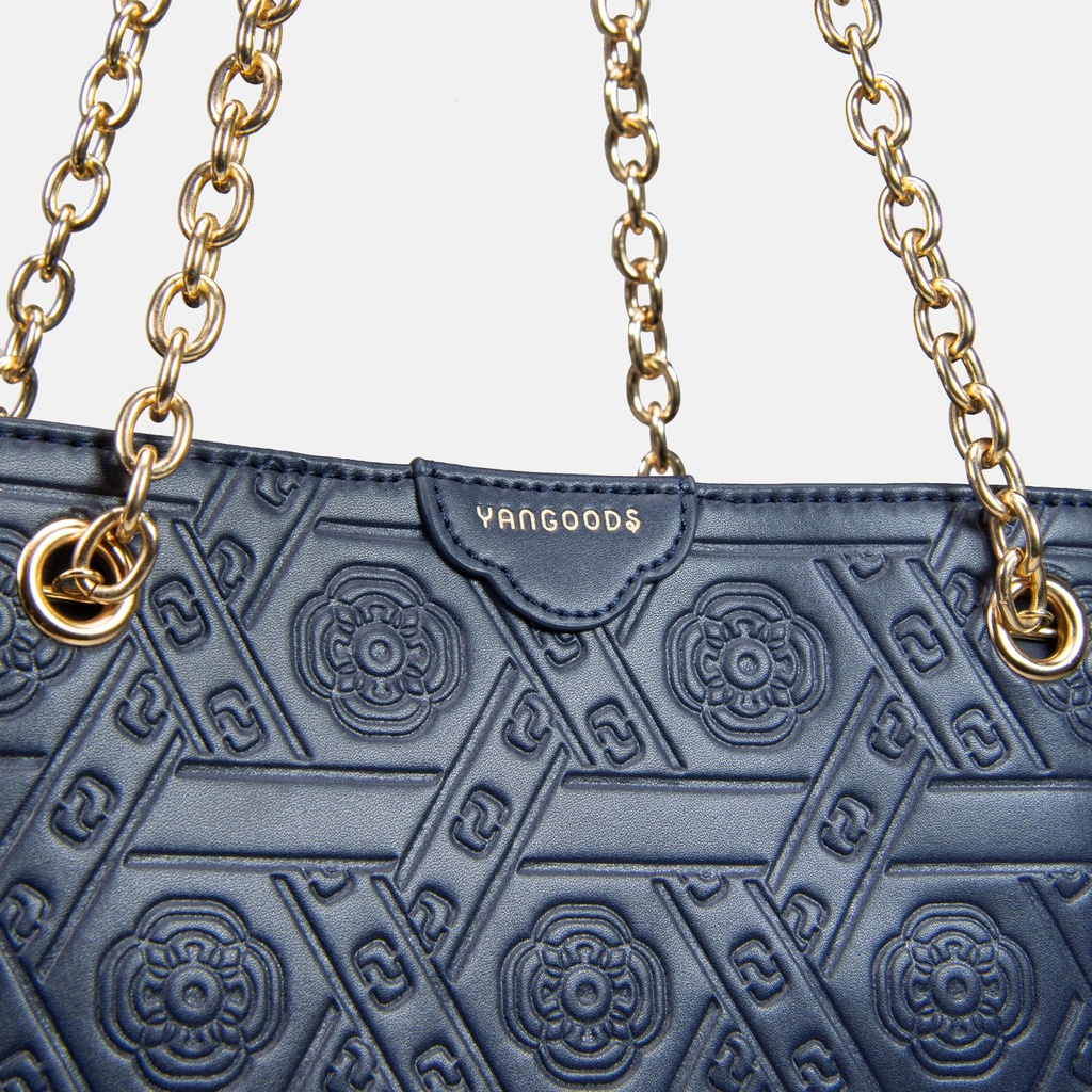 Myat Lay Ngone Midnight Blue Chain Tote Bag