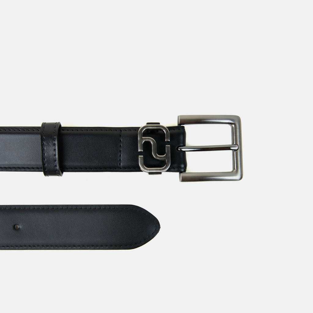 Men Monogram  Buckle Black Leather Belt