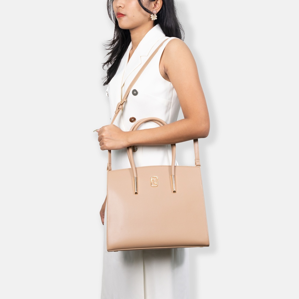 Dannari Beige Elongated Handle Tote