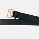 Women Monogram  Buckle Black Leather Belt