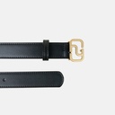 Women Monogram  Buckle Black Leather Belt
