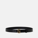 Women Monogram  Buckle Black Leather Belt