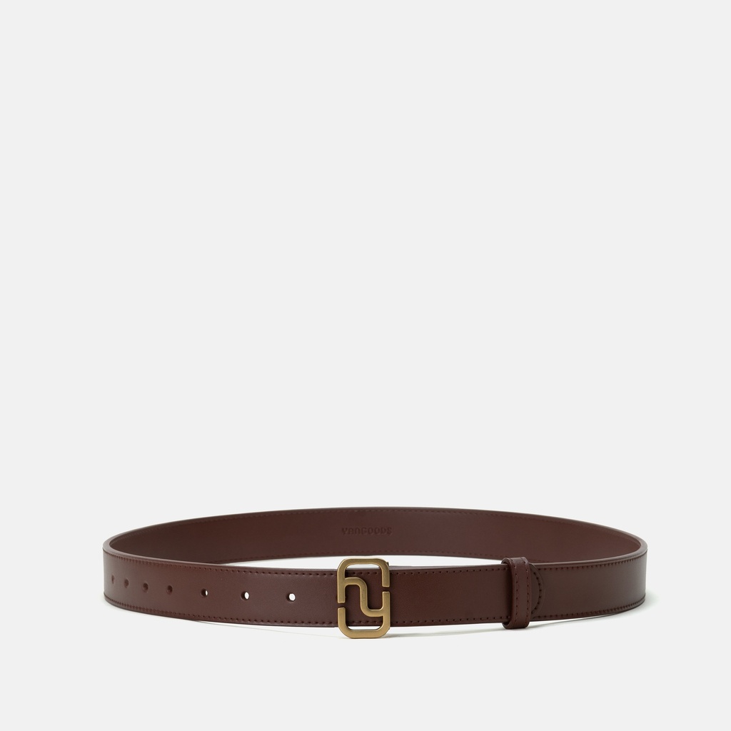 Women Monogram  Buckle Saddle Brown Leather Belt