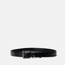 Men Monogram  Buckle Black Leather Belt
