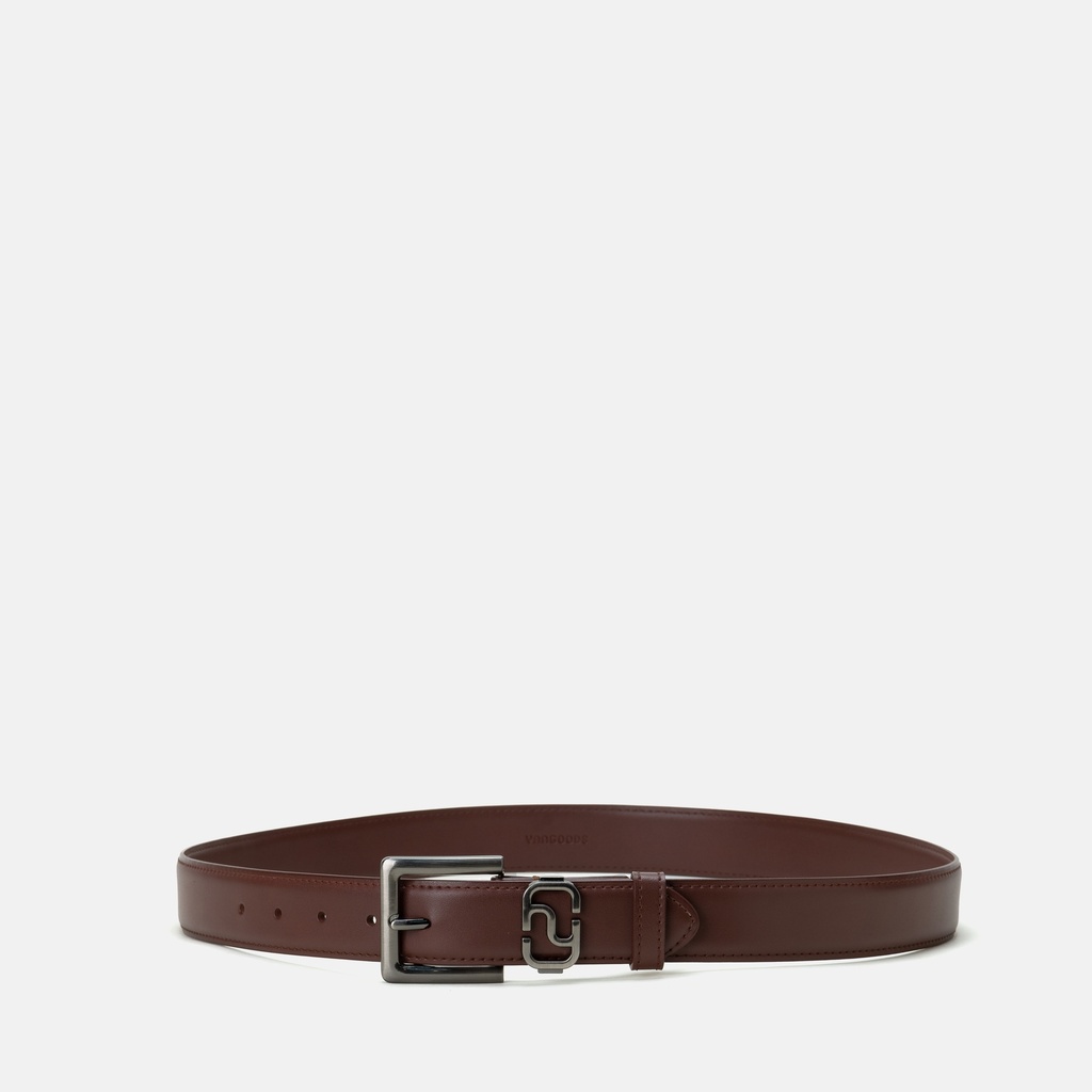 Men Monogram  Buckle Saddle Brown Leather Belt