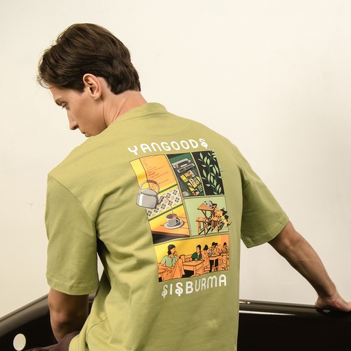 [10010245004] Yangoodsisburma Green Graphic Premium Cotton Tee ExtraLarge